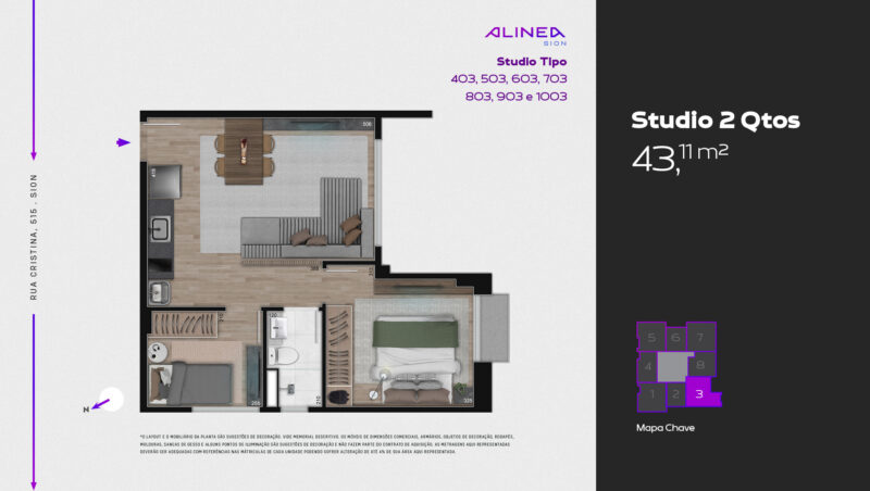 Alinea Sion - Studios 1 e 2 quartos tecnologia HOUSI®