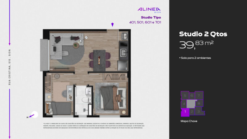 Alinea Sion - Studios 1 e 2 quartos tecnologia HOUSI®